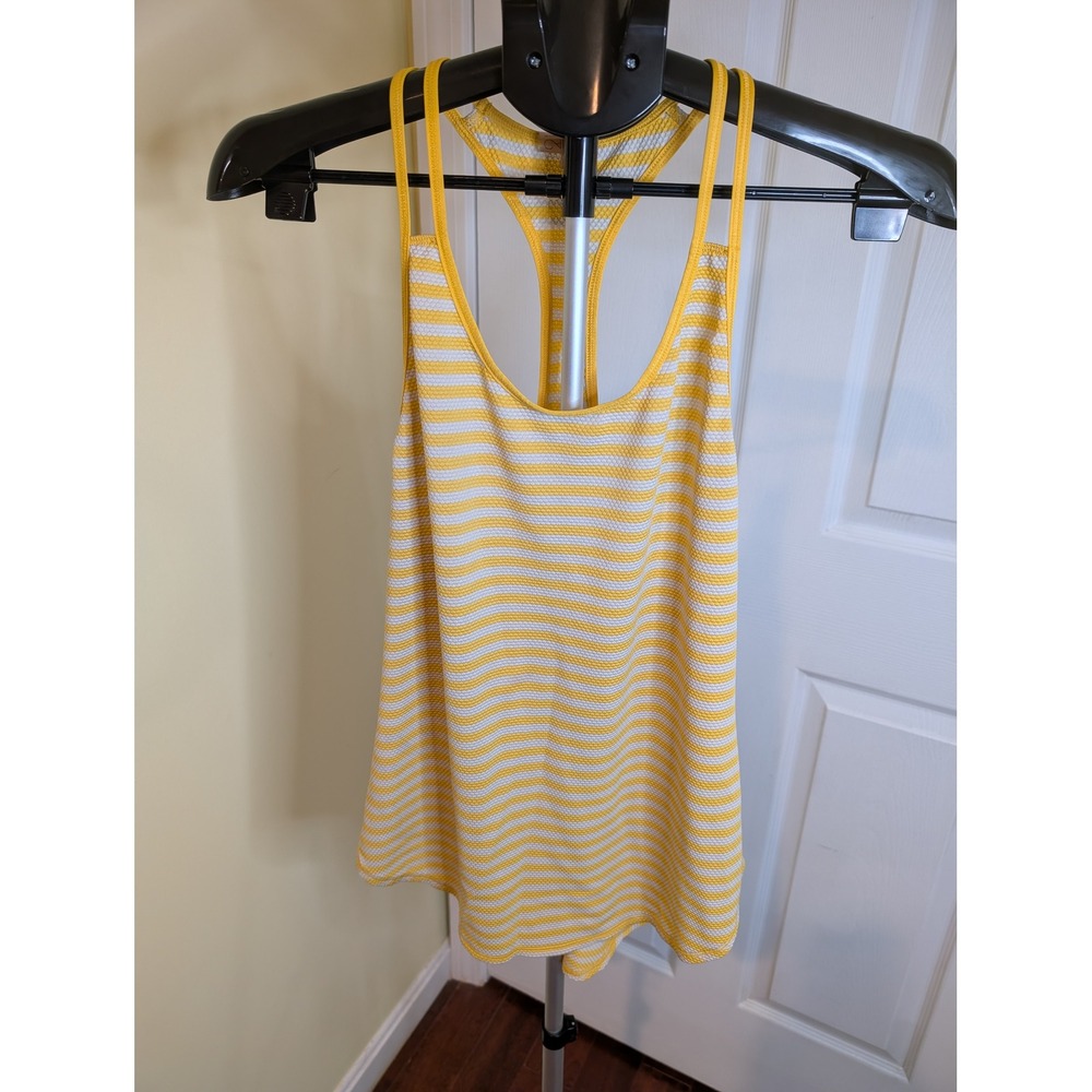 Calia Carrie Underwood Tank Top Womens Medium Yellow White Striped Racerback